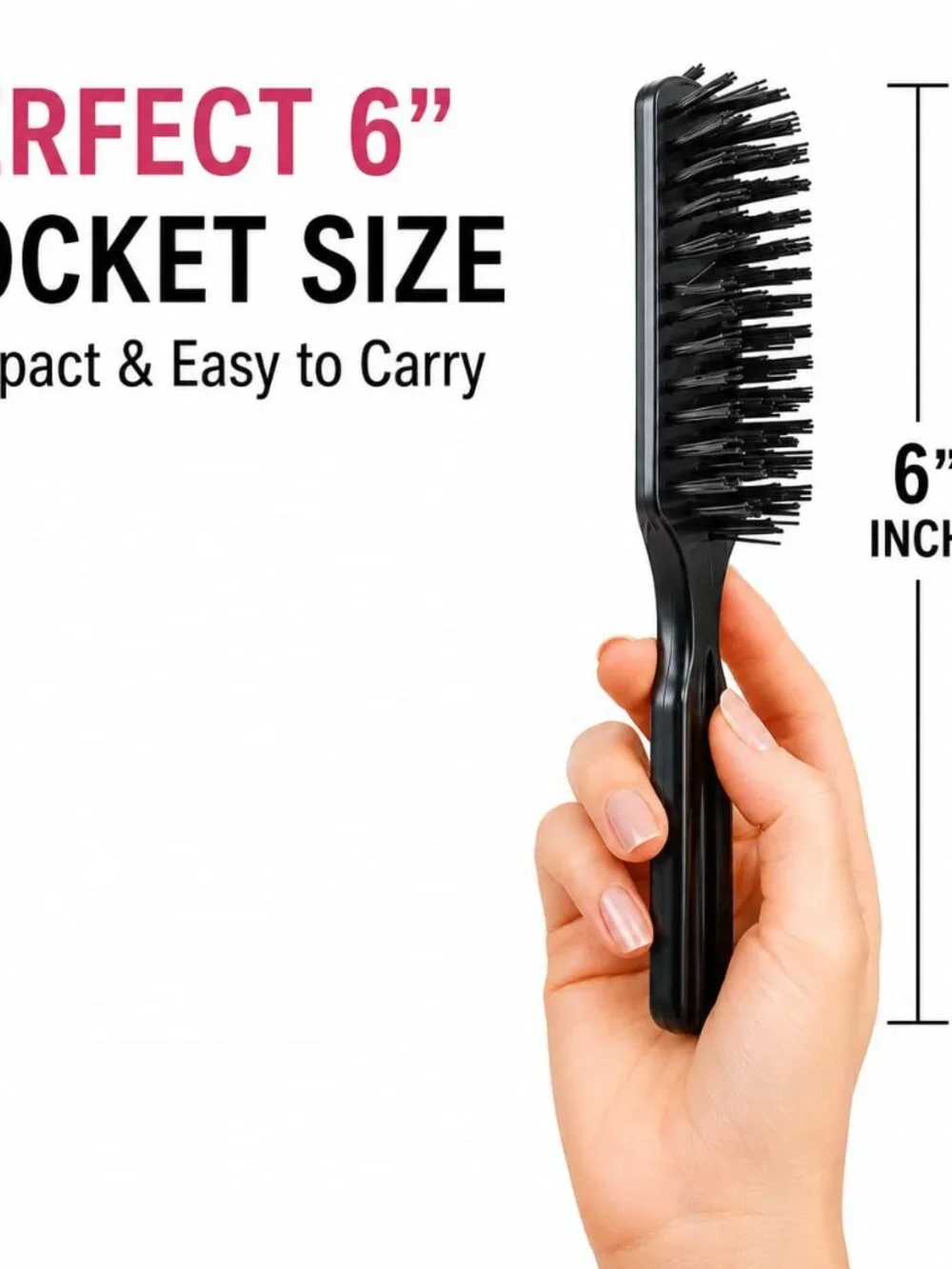 3 Pack Pocket Bristle Hair Brush with Nylon Bristles, 6 Inch Travel Hair Brush f